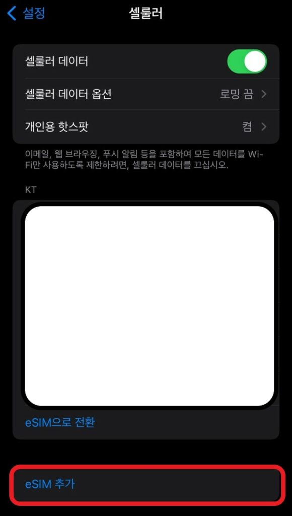 아이폰 eSIM 추가 화면